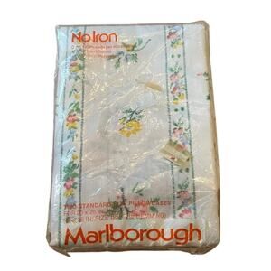 2 Vtg Pillowcases Marlborough No Iron Standard 26"x20" Floral NOS 130+ Thread Ct